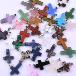 Simple European and American 18*25mm cross pendant natural crystal agate carving multicolor cross necklace gift