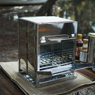 Outdoor camping barbecue grill mini stainless steel oven BBQ camping portable folding square firewood stove stove