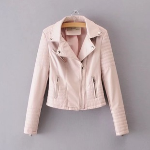 European and American style women's jacket top 2021 Spring and Autumn New lapel zipper short slim leather coat fashion