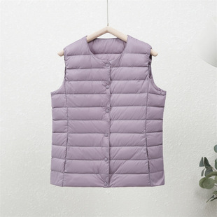 90 White Duck Down New Autumn and Winter Lightweight Down Jacket Women's Round Neck Liner plus size Lightweight Warm Short Collarless Jacket