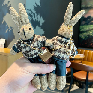 Houndstooth Bag Hanging Rabbit Keychain Girls Cute Cartoon Plush Doll Exquisite Key Chain ins Trendy