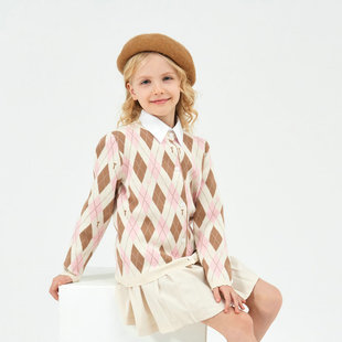 Classic diamond-shaped Plaid cardigan for girls autumn and winter new cotton thread Chanel style Jacquard knitted sweater single-breasted cardigan