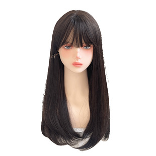 Zhou Li Fong Net Red Lolita Black Brown Daily Wear List Same Long Hair Straight Hair Cute Natural Wig Cover