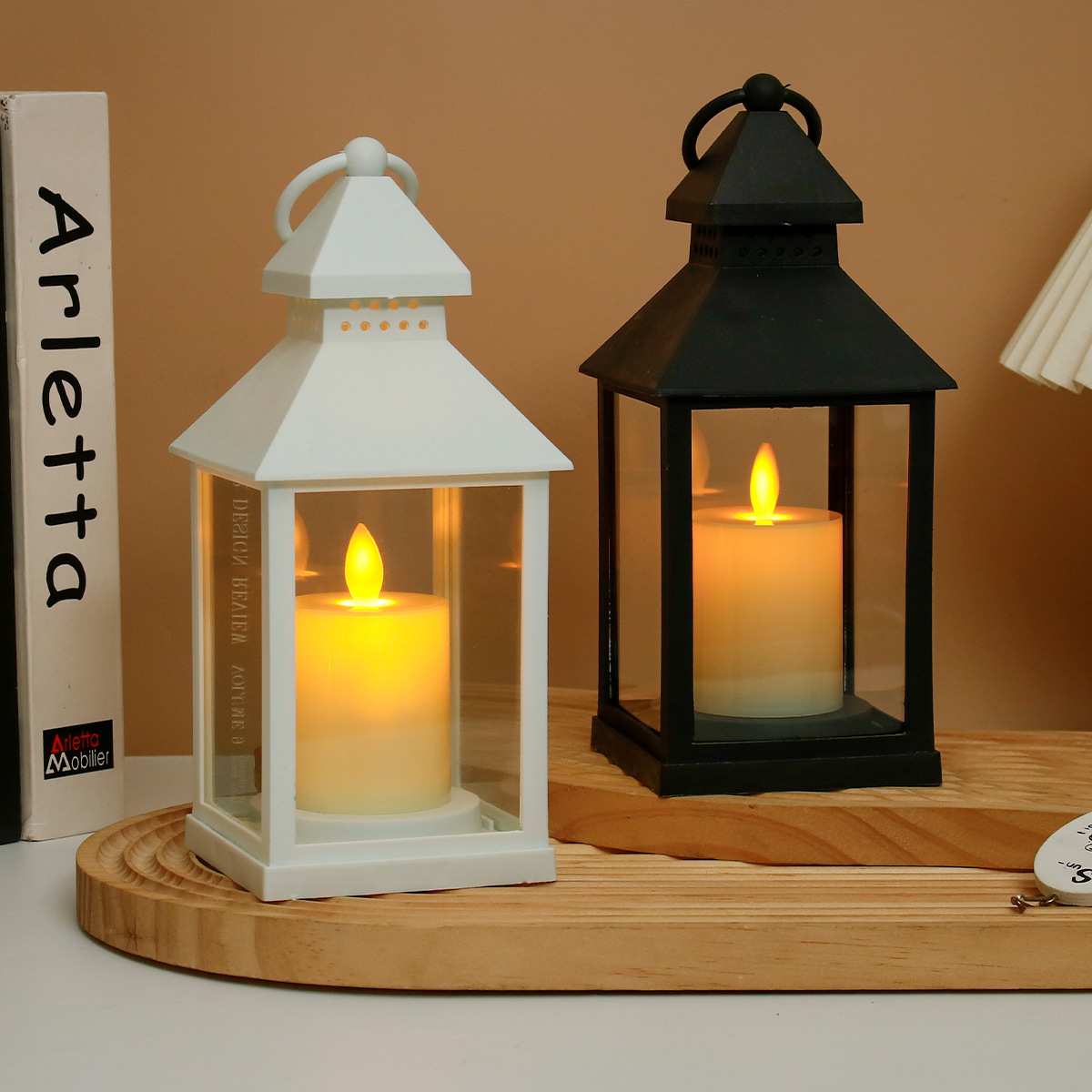 Eufrozy Modern Farmhouse Lantern Decor, Black Metal Candle Lanterns Decorative Indoor Set Of 2, Rustic Candle Holder Decoration For Living Room/ Home/Outdoor/Table/Fireplace/Mantle/Wedding/Porch