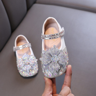 Autumn 2025 New Lady Baby Girl Girl Princess Diamond Shoes Leather Shoes Dance Shoes