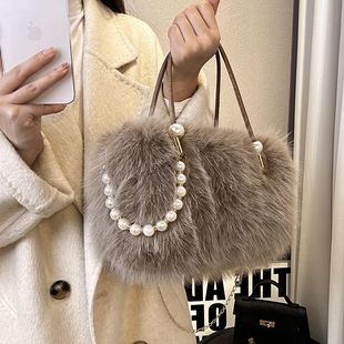 Fashion Pearl Plush Bag 2024 New Korean Style Foreign Style Niche Portable Plush Bag Chain Shoulder Crossbody Bag