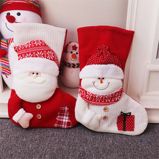 Cross Border Large Christmas Stocking Red and White Knitted Old People Christmas Stocking Candy Bag Gift Bag Children Gift Bag