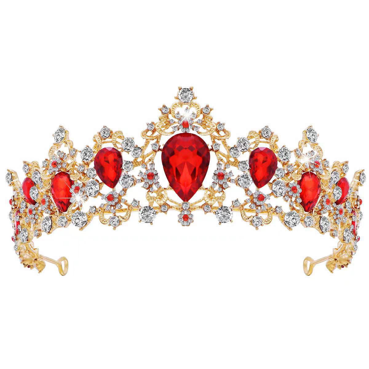European Retro Red Crown Bride Wedding 18Th Birthday Party Dress Crown High-End Goddess Headband