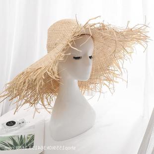 Straw Hat Raw Edge Large Brim Lafite Straw Hat Summer Sunshade Hat ins Women's Beach Vacation Sunshade Hat
