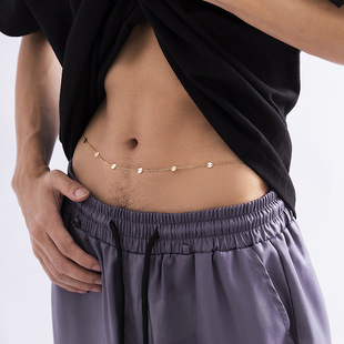 Cross-border Thin Waist Chain European and American Simple Hollow Sequin Metal Waist Chain Punk Geometric Single Circle Stitching Men's Body Chain