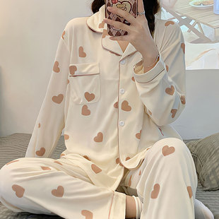 Korean style pajamas women's spring and autumn high-grade cardigan long-sleeved trousers fresh cartoon outerwear women's home wear suit