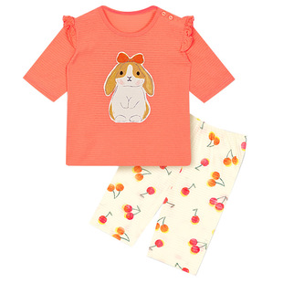 unifriend24 summer new children's pajamas suit pure cotton baby home wear 7-quarter sleeve slub cotton South Korea