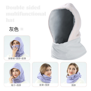 Free Shipping Hat Autumn and Winter Women's Warm Fleece Ski Headgear Outdoor Riding Winter Face Protection Neck Protection fleece-lined Mask