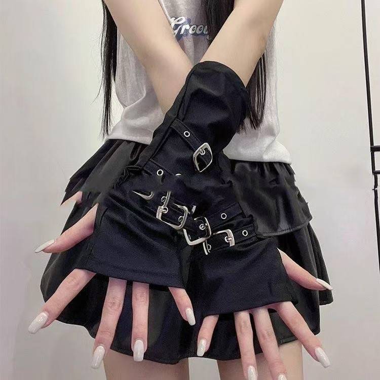 Y2k Subculture Punk Style Metal Buckle Half Finger Gloves Two-way Times cos Comic-Con Super Cool Wasteland Style Sunscreen Hand Sleeve