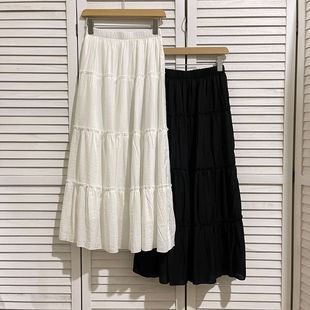 Korean Style Gentle Pleated Skirt Women's Spring/Summer 2024 Elasto High Waist Cross-Covering Slimming Mid-Length A- Line Cake Skirt