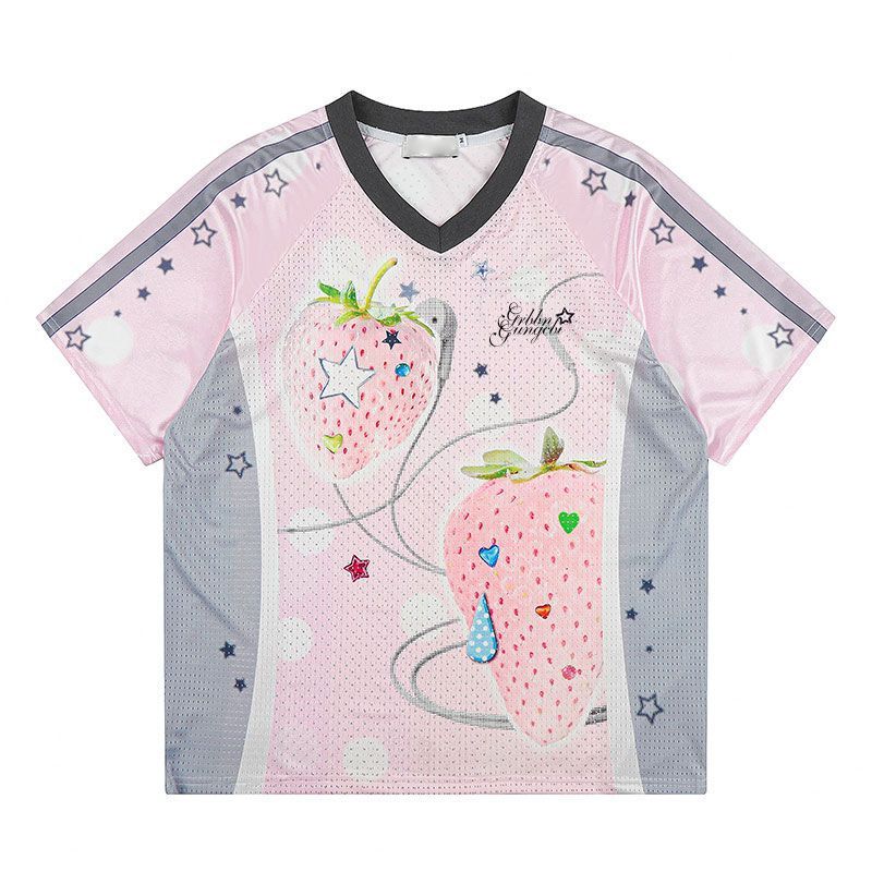 【Guangzhou Fabric】Ribbed Collar + Back Hemming, Direct Print, Color-Blocking Short-Sleeve T-Shirt for Men and Women, Actual Price