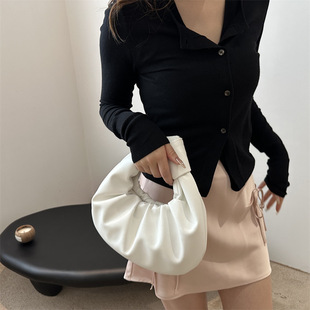 Street casual pleated bag 2024 autumn new small bag fashion texture women's bag simple small fresh handbag