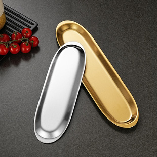 Thickened Stainless Steel Shrimp Sliding Plate Korean Style Golden Beef Ball Oval Long Plate Creative Sushi Plate Hot Pot Multi-purpose Plate