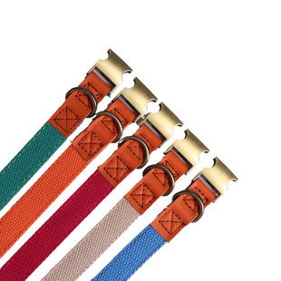 Aminger New Pet Products Dog Collar PU Color-block Ribbon Dog Collar Bronze Metal Accessories