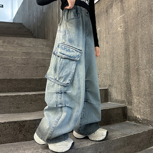 Orange Tiger Boys and Girls Jeans Spring and Autumn 2025 New Children's Spring Wear Gradual Change Workwear Casual Pants Long