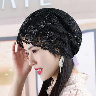 Women's Spring and Summer Flower Hollow Breathable Baotou Cap Korean Fashion Thin Hood Elegant Lace Heap