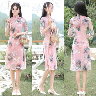Special Clearance Mid-length Odai Daily Cheongsam 2025 New Improved Retro Chinese Style Fresh Daily Cheongsam