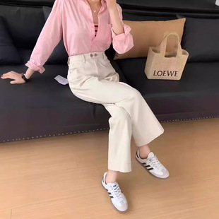 plus size Retro Casual Jeans Women's Spring and Autumn New High Waist Slimming Loose All-match Cropped Straight Wide-leg Pants