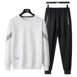 fleece-lined Sweatshirt suit Men 2022 Autumn New Popular Casual Printed Striped Crewneck Loose Sports suit Men