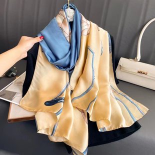 2023 Silk Scarf Women's Spring and Autumn Fashion Printed Silk Elegant Scarf Thin Shawl Autumn and Winter Warm Scarf Protection
