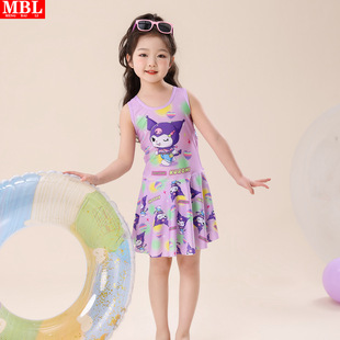 New Children's Swimwear Girl's Summer Girl's Baby One-piece Small Middle-aged Princess Cartoon Swimming Seaside Swimming Dress