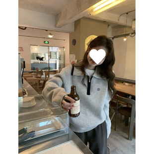 MINETTE Korean style college style sweater women's autumn and winter vintage long sleeve lapel zipper pullover sweater top