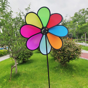 Large black side eight color colorful windmill children's toys double fabric windmill outdoor decoration stall wholesale