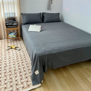Japanese Style Unprinted Style Bed Sheet Pure Cotton Single Piece Striped Plaid Yarn-dyed Washed Cotton Bed Sheet for Student Dormitory Class A