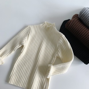 Children's Sweater 2024 Winter Backing Shirt for Boys and Girls Fashion New Half-high Collar Knitted Shirt Stretch Top
