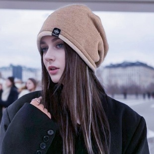 Autumn and winter new cashmere knitted ear protection cold cap big head circumference fashion all-match wool pile hat women