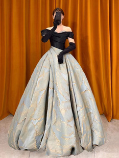 Black Evening Dress Hepburn Style Off-shoulder Socialite Engagement Pouch Dress Host Dinner Aura Queen Dress