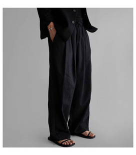 Old Qian Style Cotton Linen Casual Suit Pants Men's Loose Straight Tether Trousers French Linen Breathable Torre Overalls