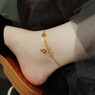 Shake the Sound Explosion Korean Net red transfer golden coin copper anklet ins recommended non-fading titanium steel anklet female