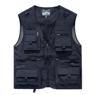 Customized Vest with Printed Logo, Multi-Flap Pocket Pants Fishing Safety Vest, Director Reporter Work Clothes, Photography Wedding Dress