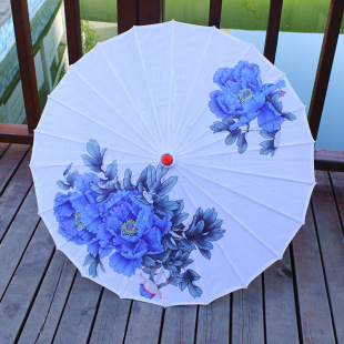 Customized Blue and White Porcelain Ceiling Decoration Dance Craft Oil Paper Umbrella Decorative Umbrella Han Dynasty Cheongsam Catwalk Ancient Style Silk Umbrella