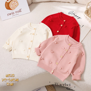 2024 New Girls' Love Sweater Cardigan Spring and Autumn Middle and Small Children Korean Knitted Sweater for Baby Girls Western Style Coat