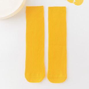 Children's Socks Spring and Autumn Thin Cotton Double Needle Mid-length Socks Korean Style Candy-colored Girls' Cub Socks Baby's Long Stacked Socks