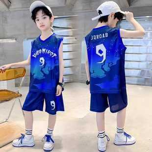 Boys' Summer New Fashionable Basketball Suit suit Thin Quick-drying Vest Basketball Suit Two-piece Medium and Large Children's Basketball Suit