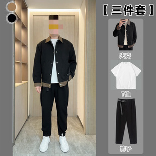 Spring and Autumn plus size Men's Fashion Casual High-end Color-matching Color-matching Trend Light Mature Simple New Style Handsome Jacket Coat