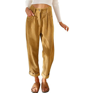 Cross-border Amazon AliExpress multicolor comfortable corduroy fashion zipper opening and closing high waist casual European and American trousers women