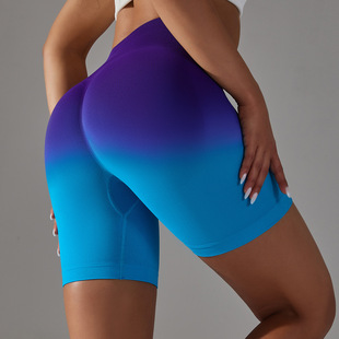 European and American Cross-border Seamless Belly Pants High Elastic Gradient Color Peach Hip Tight Sports Yoga Pants High Waist Fitness Shorts