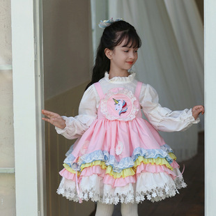 2024 Spring and Autumn new children's clothing girls' cute pink skirt two-piece Children's Lolita Lolita princess dress