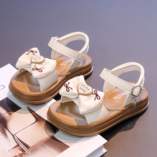 Children's Beach Shoes 2025 Summer New Cute Bow Love Girl Solid Color Sandals Small Middle and Large Children's Shoes