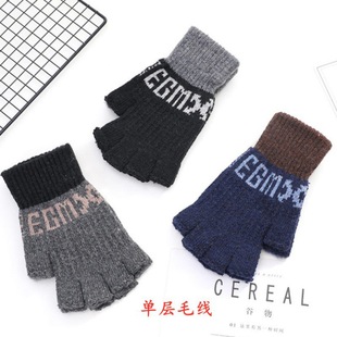 Thickened half-finger line gloves for students to keep warm full-finger riding plus fluff outdoor typing winter men's Korean version
