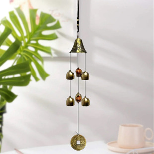 Amazon Supply Solid Wood Eight Tube Aluminum Tube Copper Butterfly Fan Pendant Big Wind Bell Home Vintage Decorative Wind Bell